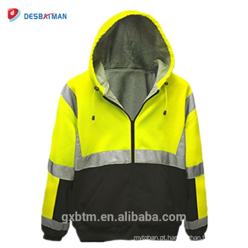 Venda quente Atacado ANSI 107 Classe 3 2-Tom Segurança Hoodie Completa Zip Hi Vis Moletom Com Capuz